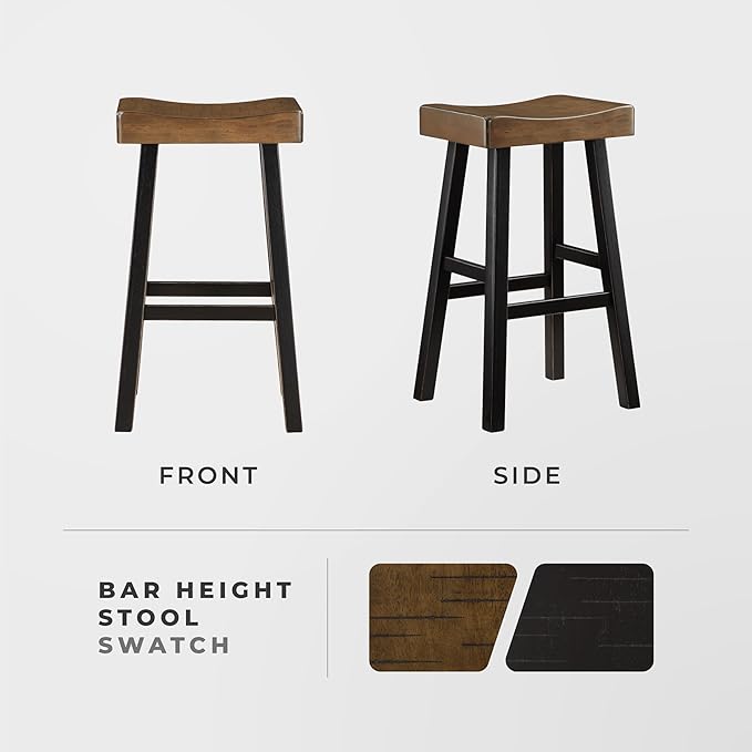 Lexicon Bar Height Bar Stools Set of 2 - Solid Wood Pub Chairs with Footrest, Armless Kitchen Chairs for Island, Living Room, Breakfast Nook, Sturdy, Transitional 30.5" High - Black/Brown