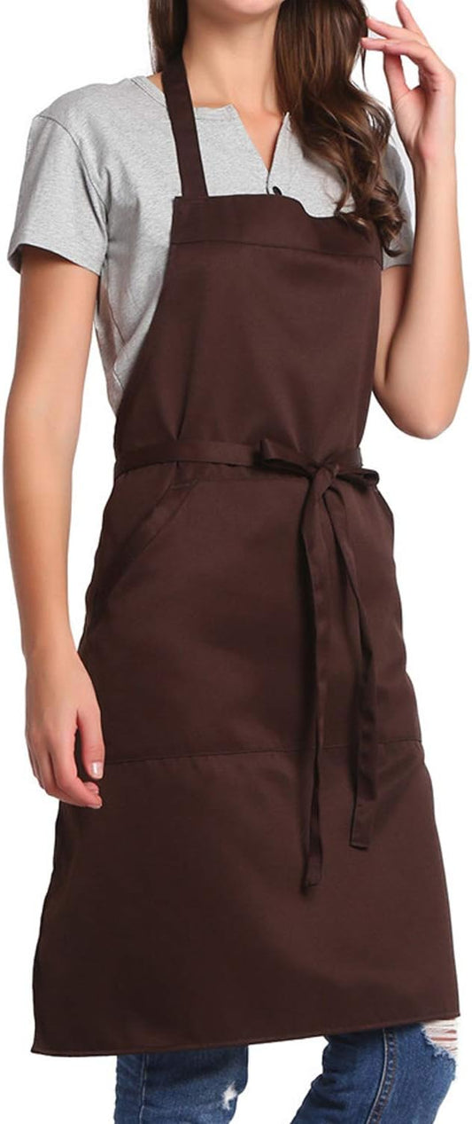 BIGHAS Adjustable Bib Apron with Long Ties for Women Men 18 Colors Chef Kitchen Cooking
