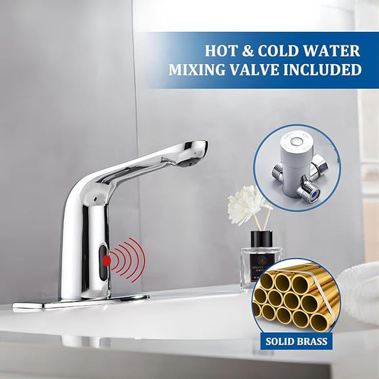 Chrome Touchless Bathroom Sink Faucet - Automatic Motion Sensor Battery Opertated for Commercial Lavatory Bathroom