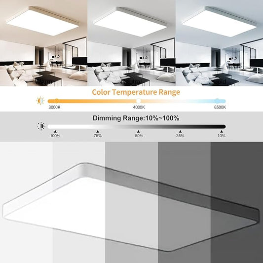 Dimmable LED Ceiling Light Fixture,16 * 24 Inch Modern Rectangle Recessed Ceiling Lights, 3000K-6000K Lamp,48W White Close to Ceiling Lighting Flush Mount for Living Room Bedroom