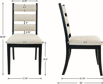 Upholstered Dining Chairs Set of 2, Rustic Chenille Ladder High Back Dining Room Kitchen Side Chairs with Non-Slip Foot Mats, Beige