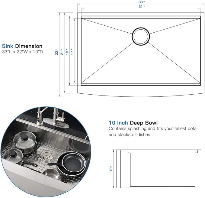 33 Inch Stainless Steel Farmhouse Sink Workstation-Bokaiya 33x22 Apron Front Farm Sink 16 Gauge Single Bowl Farmhouse Kitchen Sink with Cutting Board