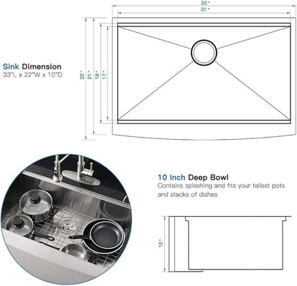 33 Inch Stainless Steel Farmhouse Sink Workstation-Bokaiya 33x22 Apron Front Farm Sink 16 Gauge Single Bowl Farmhouse Kitchen Sink with Cutting Board