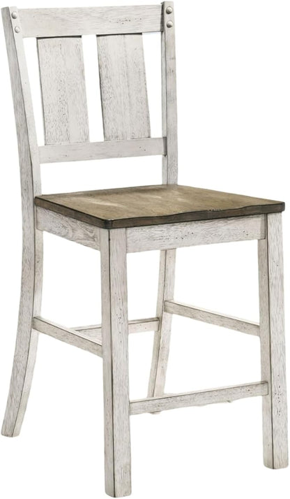 Living Room Chairs Comfy, Farmhouse Counter Height Dining Chair Set of 2, Solid Wood Slat Back Chairs for Kitchen Island, Dining Room, Comedor Sillas，Bedroom Furniture，Simple Assembly,White,AshBrow