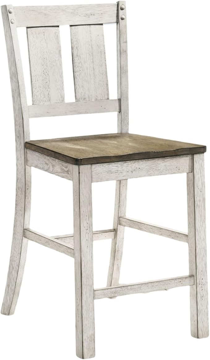 Living Room Chairs Comfy, Farmhouse Counter Height Dining Chair Set of 2, Solid Wood Slat Back Chairs for Kitchen Island, Dining Room, Comedor Sillas，Bedroom Furniture，Simple Assembly,White,AshBrow