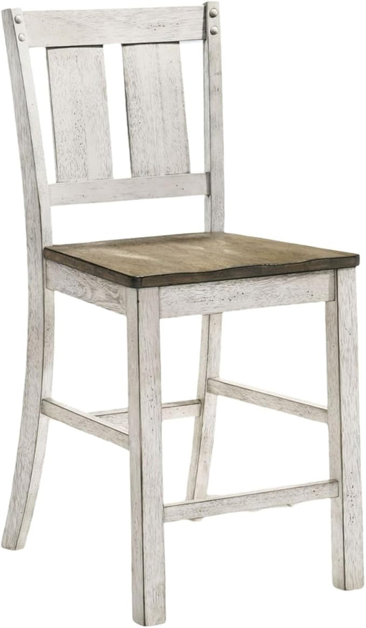 Living Room Chairs Comfy, Farmhouse Counter Height Dining Chair Set of 2, Solid Wood Slat Back Chairs for Kitchen Island, Dining Room, Comedor Sillas，Bedroom Furniture，Simple Assembly,White,AshBrow