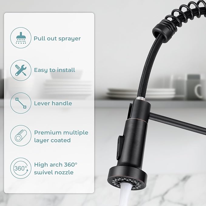 Kitchen Faucet with Pull Down Sprayer,Commercial Single Handle Stainless Steel Kitchen Faucets with Deck Plate (Oil Rubbed Bronze)