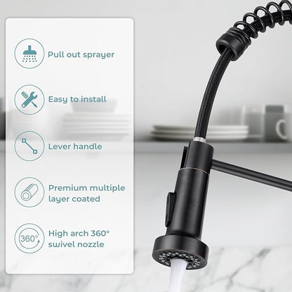 Kitchen Faucet with Pull Down Sprayer,Commercial Single Handle Stainless Steel Kitchen Faucets with Deck Plate (Oil Rubbed Bronze)