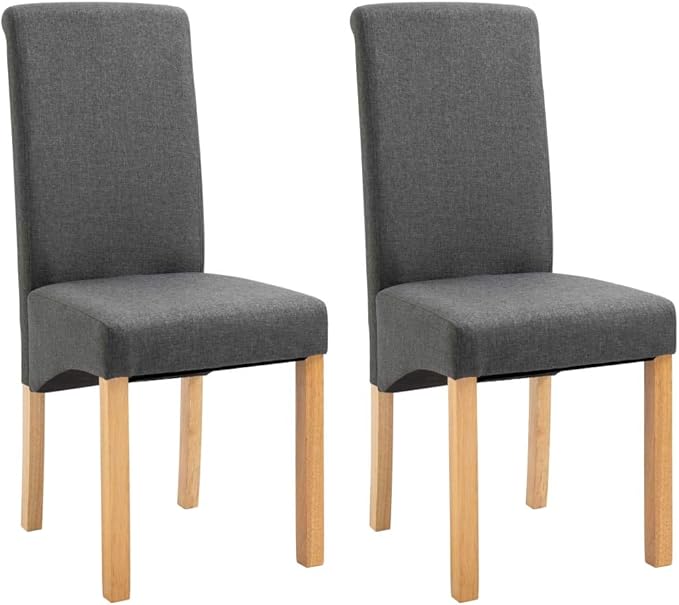 Set of 2 Grey Fabric Ergonomic Dining Chairs with Natural Wood Frame, Modern Design for Comfortable Indoor Seating in Dining Room Kitchen