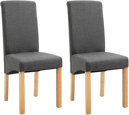 Set of 2 Grey Fabric Ergonomic Dining Chairs with Natural Wood Frame, Modern Design for Comfortable Indoor Seating in Dining Room Kitchen