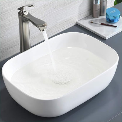 Rectangle Ceramic Vessel Sink, BoomHoze 18"x13" Modern White Vessel Sink for Bathroom Above Counter Lavatory Vanity Porcelain Washinng Art Basin