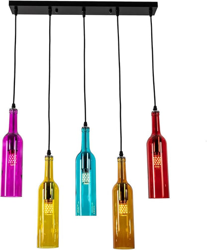 JOMCYDM 5-Light Wine Bottle Chandelier,Pendant Light,Ceiling Light,Wine Bottle Lamp for Living Room,Bar,Hotel