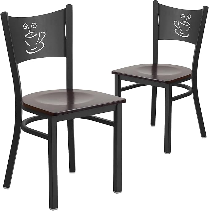Flash Furniture HERCULES Series Black Coffee Back Metal Restaurant Chair - Walnut Wood Seat