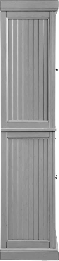 Crosley Furniture Seaside Coastal Pantry Storage Cabinet with Shelves, Kitchen, Dining, or Laundry Room, Distressed Gray