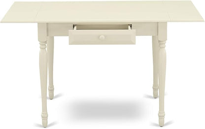 East West Furniture MZT-LWH-T Monza Dining Table - a Rectangle Wooden Table Top with Dropleaf & Stylish Legs, 36x54 Inch, Linen White