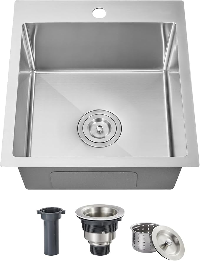 ROVOGO 17"x19"x8" Bar Sink Drop in, Top Mount Kitchen Sink Single Bowl 304 Stainless Steel, Small Wet Bar Prep Sink with 1 Hole, Brushed