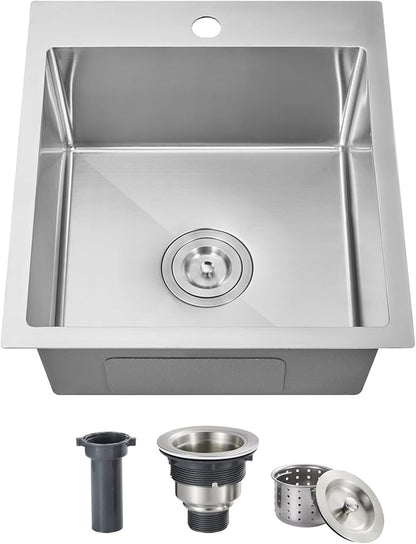 ROVOGO 17"x19"x8" Bar Sink Drop in, Top Mount Kitchen Sink Single Bowl 304 Stainless Steel, Small Wet Bar Prep Sink with 1 Hole, Brushed