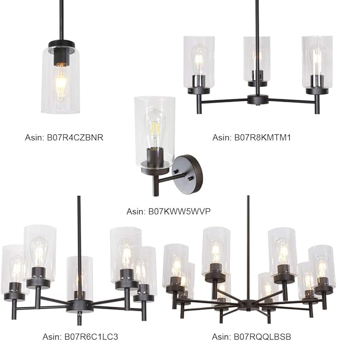 VINLUZ One Light Chandeliers Modern Clear Glass Pendant Lighting Black Dining Room Lighting Fixtures Hanging Contemporary Lamp Semi Flush Mount Ceiling Lights