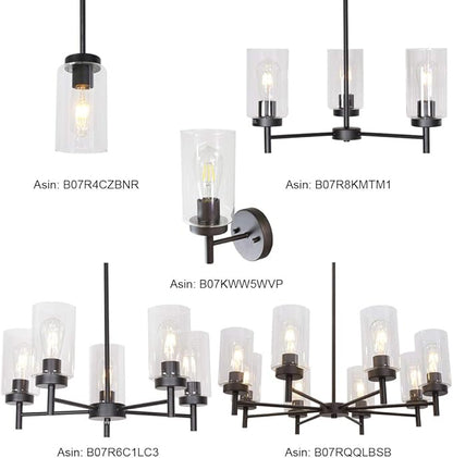 VINLUZ One Light Chandeliers Modern Clear Glass Pendant Lighting Black Dining Room Lighting Fixtures Hanging Contemporary Lamp Semi Flush Mount Ceiling Lights