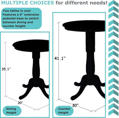 International Concepts 36-Inch Round Top Pedestal Table with 12-Inch Leaf, 42-Inch Bar Height, Rich Mocha