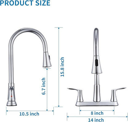 HOMELODY 2 Handles Kitchen Faucet with Pull Down Sprayer for 3 Hole Sink, 8 inch 360° Rotating Spout Centerset Kitchen Sink Faucet with Water Lines Chrome