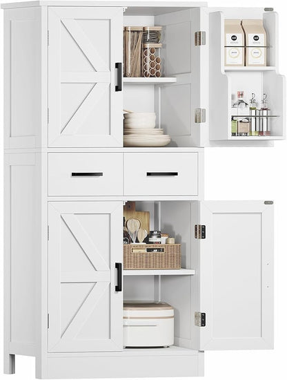 TEENFON 53" H Pantry Cabinet with 2 Drawers, Kitchen Storage Cabinet with 4 Door Shelves, Kitchen Pantry for Living Room, Dining Room, Bathroom, White