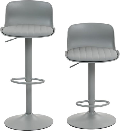 Bar Stools Set of 2 with Backrest, Adjustable Height Upholstered Barstools, Swivel Leather Island Chairs, Modern Armless Stools for Bar, Kitchen Island, Dining Room (Gray)