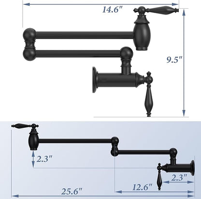 CENOSA Pot Filler Faucet Matte Black Commercial Wall Mount Stove Faucet Lead-Free Foding Wall Mount Kitchen Sink Pot Filler Facuet