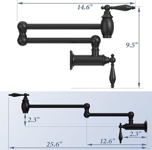 CENOSA Pot Filler Faucet Matte Black Commercial Wall Mount Stove Faucet Lead-Free Foding Wall Mount Kitchen Sink Pot Filler Facuet