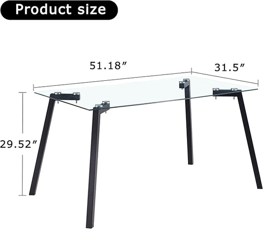 Rectangular Glass Dining Table 51 Inch Modern Rectangular Kitchen Table with Metal Legs Durable Stylish Dinner Table for Dining Room Kitchen