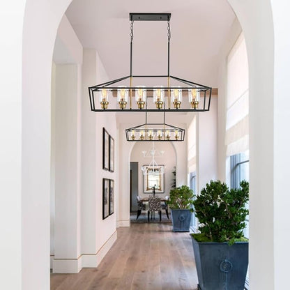 WJShome Black and Gold Chandelier, 6-Light Modern Chandeliers for Dining Room, Rustic Kitchen Island Lighting, Farmhouse Pendant Lights Kitchen Island, Dining Room Light Fixtures Over Table