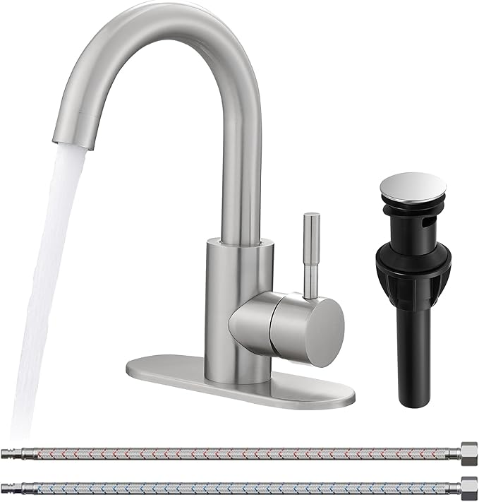 Fransiton Bathroom Faucets, Bar Sink Faucet Single Hole for Bathroom Kitchen Campers with Pop-Up Drain Hose, Suitable for Farmhouse Vanity Lavatory