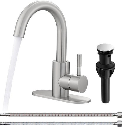Fransiton Bathroom Faucets, Bar Sink Faucet Single Hole for Bathroom Kitchen Campers with Pop-Up Drain Hose, Suitable for Farmhouse Vanity Lavatory
