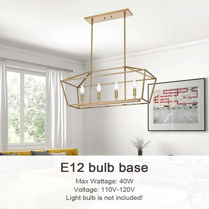 Pendant Lighting Farmhouse Chandelier, 4-Light Gold Dining Room Lighting Fixtures Hanging, Modern Light Fixture for Living Room Dining Room Kitchen Island Foyer