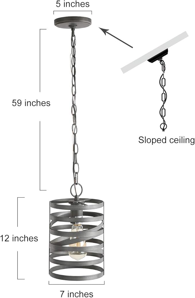 LNC Pendant Lighting for Kitchen Island, Rustic Farmhouse Pendant Light for Dining Room with Dark Silver Painted Finish, W 7" x H 12"