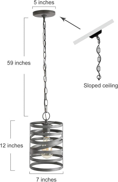 LNC Pendant Lighting for Kitchen Island, Rustic Farmhouse Pendant Light for Dining Room with Dark Silver Painted Finish, W 7" x H 12"