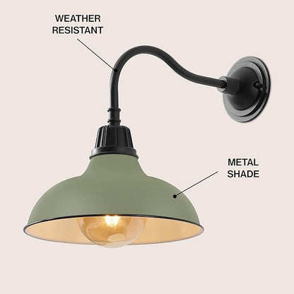 JONATHAN Y 12.25" Matte Olive Green/Black Farmhouse Industrial Outdoor Sconce, LED Gooseneck Wall Light for Porch, Metal Bowl Shade, Dimmable Vintage Exterior Fixture, LED Bulb Included (JYL7613I)
