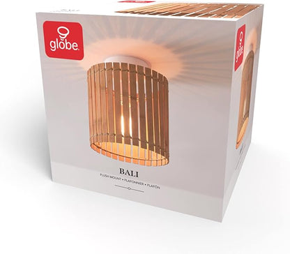 GLOBE Electric 65898 1-Light Flush Mount Ceiling Light, Matte White, Natural Bamboo Shade