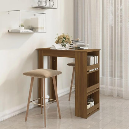 Modern Brown Oak Engineered Wood Bar Table with Three Shelves for Storage, Medium Size 40.2x19.7x40.7 Inches, Sleek Design for Dining Living Space Home Bar Kitchen Furniture