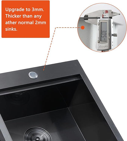Friho 18x18 Black Stainless Steel Drop In Bar Sink, 9 Inch Deep Single Bowl Workstation Wet Bar Sink with Cutting Board & Strainer