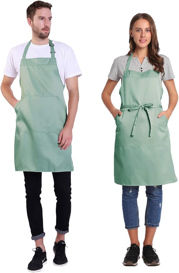 BIGHAS Adjustable Bib Apron with Long Ties for Women Men 18 Colors Chef Kitchen Cooking