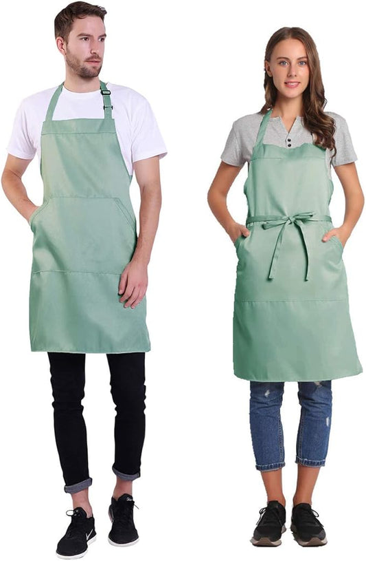 BIGHAS Adjustable Bib Apron with Long Ties for Women Men 18 Colors Chef Kitchen Cooking