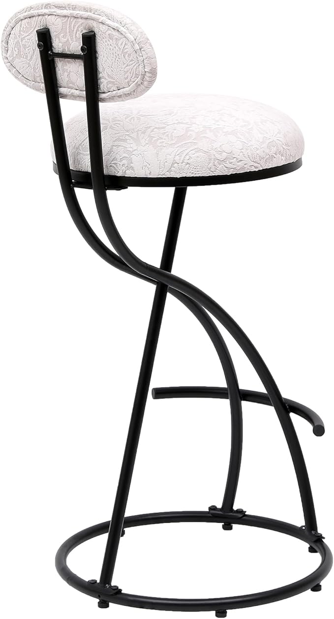 Round Print Bar Stools Set of 2 Black Metal Upholstered Chairs for Kitchen Island Dining Rooms Counter Stools (Black White Print)