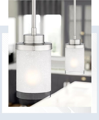 TENGXIN Modern Pendant Light for Kitchen Island, Brushed Nickel Hanging Ceiling Light Fixture,Farmhouse Pendant Lighting for Dining Room Bedroom Bar Office 2Pack,TXPLBN01-2PK