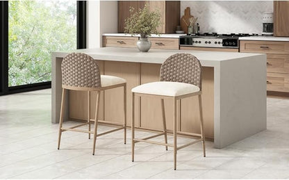Farmhouse Barstools with Rattan Backrest for Kitchen Island Counter Seating