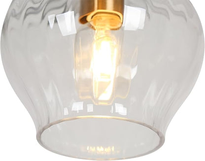 KSANA Pendant Lights Kitchen Island, 1-Light Electroplated Gold Teardrop Pendant Light with Textured Glass Shade Modern Adjustable Hanging Light Fixtures for Dining Room Hallway Bedroom