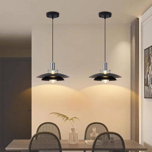 1-Light Modern Black Pendant Lights Kitchen Island, 11.8 inch Farmhouse Pendant Light, Kitchen Pendant Lighting with Double-Tier Shade, Island Pendant Light for Kitchen, Dining Room Bedroom