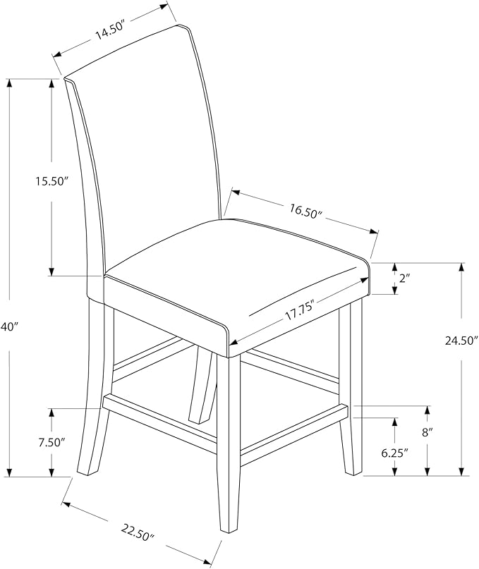Monarch Specialties I 1902 Dining Chair, Set of 2, Counter Height, Upholstered, Kitchen, Dining Room, Pu Leather Look, Wood Legs, Grey, Brown, Transitional