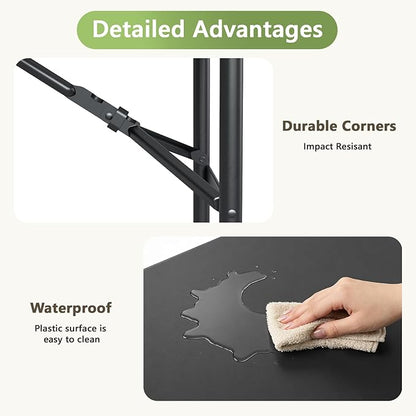 4ft Folding Table, Heavy Duty Plastic Card Table with Foldable Steel Legs, Metal Frame Support up to 400 lb, Portable for Indoor, Outdoor, Picnic, Camping, Dining, Party, Black