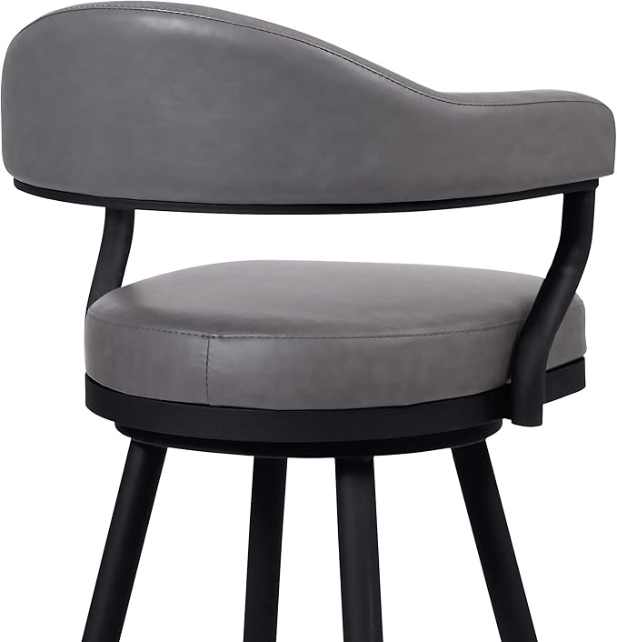 Armen Living Justin Modern Farmhouse 30" Seat Height Swivel Vintage Gray Faux Leather Bar Stool with Black Metal Legs for Kitchen Island Counter, Set of 2